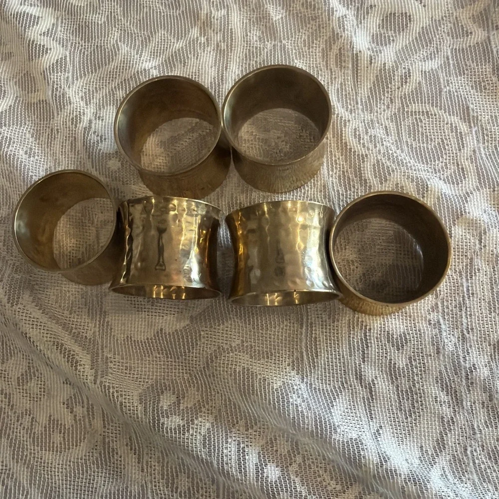 6 Hammered Brass Napkin Rings 1.5